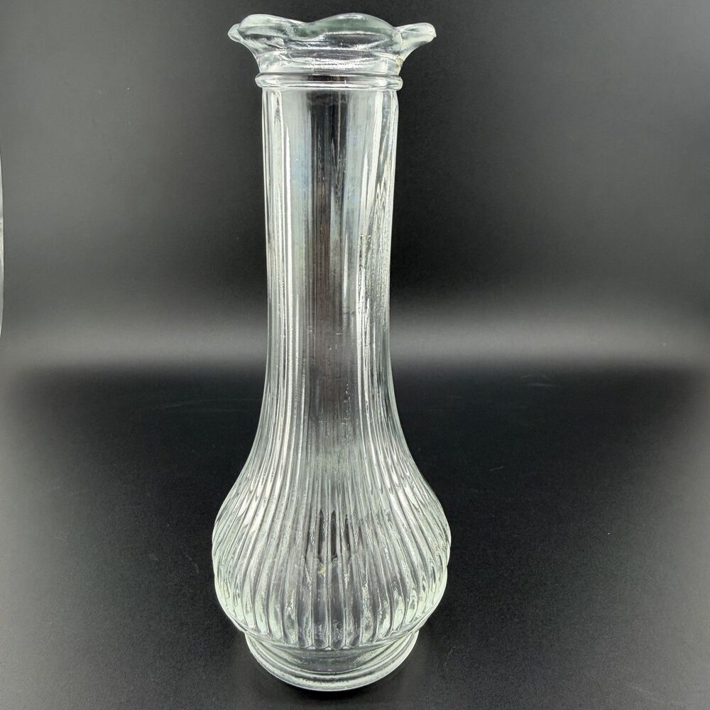 Vintage Randall Clear Glass 6 Inch Bud Vase with Scalloped Flower Rim